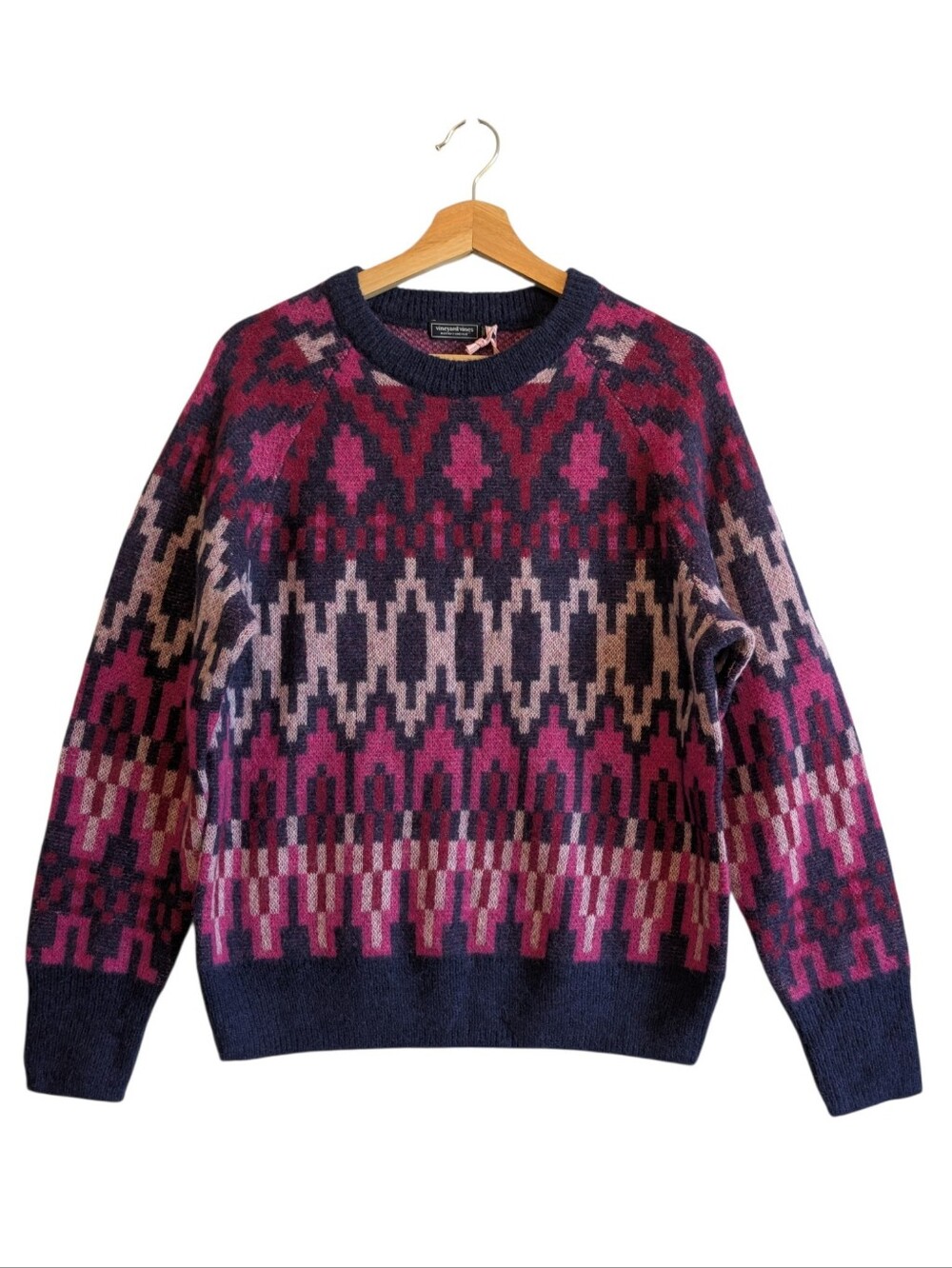 Vineyard Vines Women's Wool-Blend Fair Isle Crewneck Sweater Plum Size Small